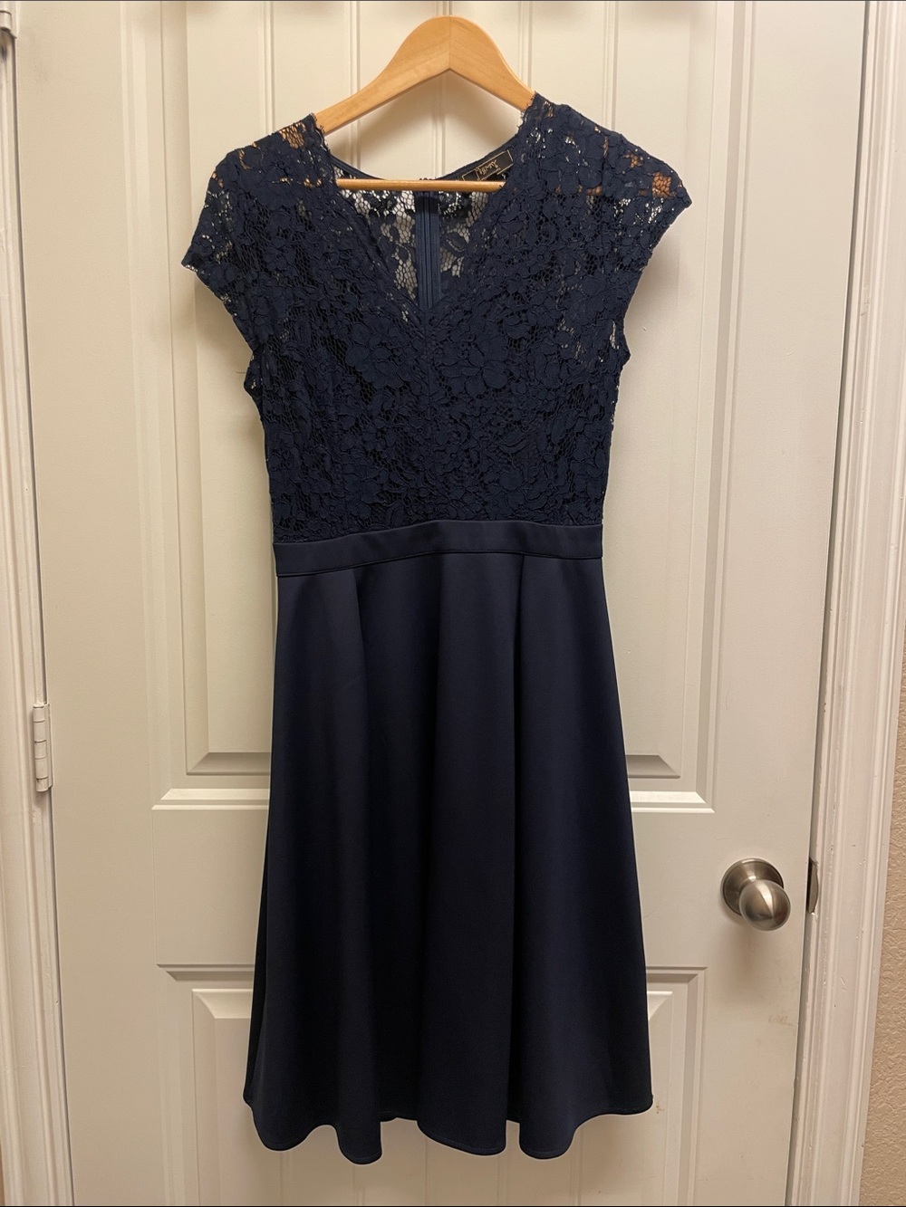 Elegant Navy Lace Fit & Flare Dress - Picture 5 of 7